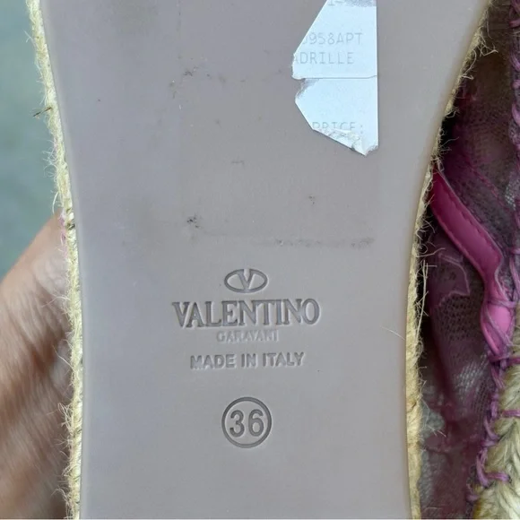 Valentino Garavani pink lace and leather espadrille flats size IT 36 US 6 NEW
